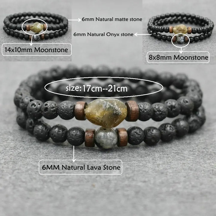 Trend Men's Bracelet Lava Stone Labradorite Moonstone Beads Bracelet Chakra Yoga Wood Bead Bracelet For Men Jewelry Bileklik - Too-Eazy