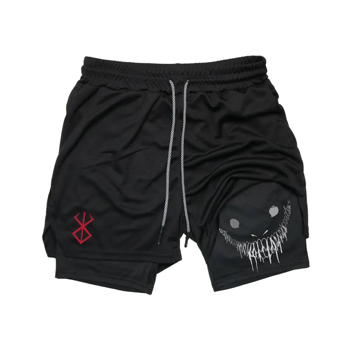 Anime Berserk Running Shorts Men Fitness Gym Training 2 in 1 Sports Shorts Quick Dry Workout Jogging Double Deck Summer