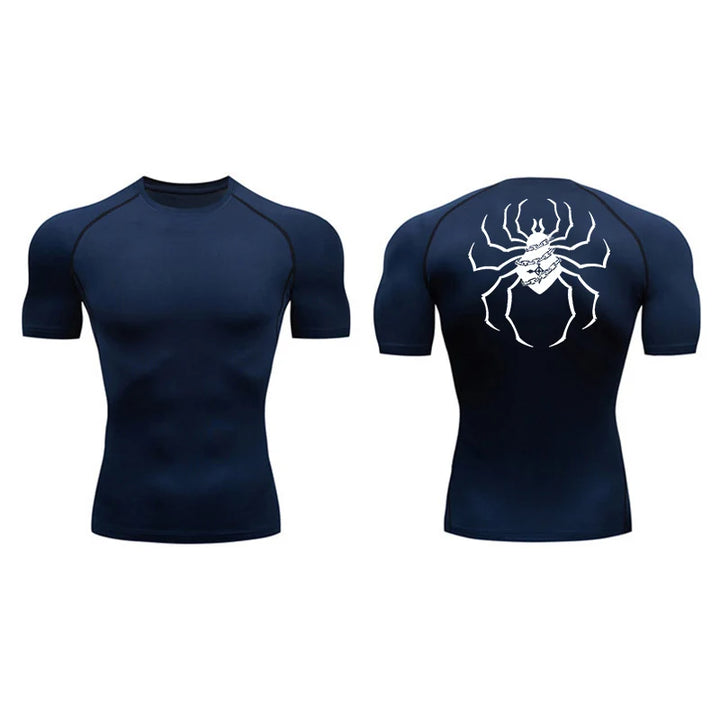 Spider Print Compression Shirts for Men Gym Workout Fitness Undershirts Short Sleeve Quick Dry Athletic T-Shirt Tops Sportswear