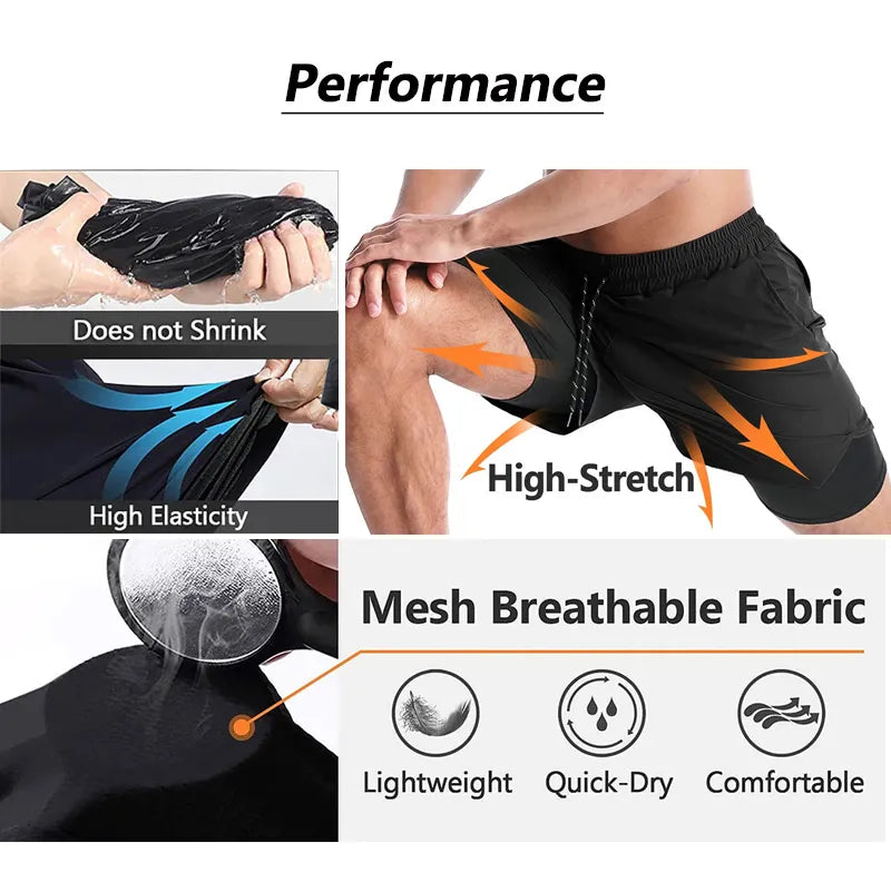 Anime Berserk 2 in 1 Gym Shorts for Men Active Athletic Compression Shorts 5 Inch Quick Dry Stretchy Training Fitness Workout