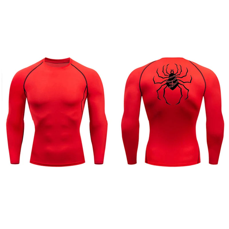 Spider Print Compression Shirts for Men Gym Workout Fitness Undershirts Short Sleeve Quick Dry Athletic T-Shirt Tops Sportswear