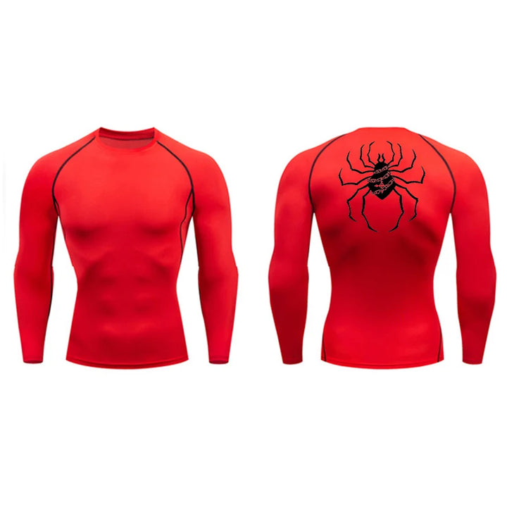 Spider Print Compression Shirts for Men Gym Workout Fitness Undershirts Short Sleeve Quick Dry Athletic T-Shirt Tops Sportswear