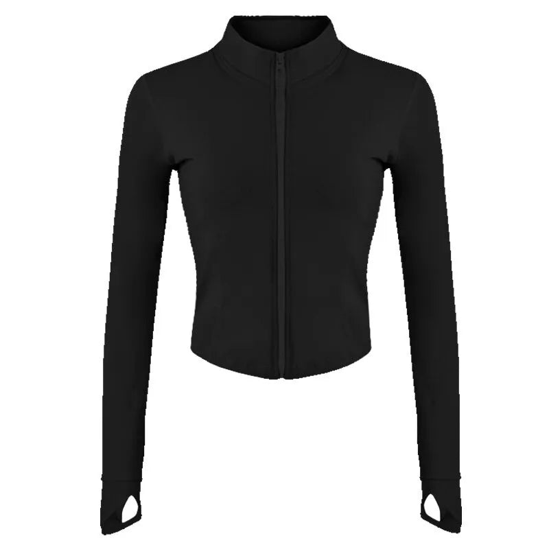 Women's Tracksuit Jacket Slim Fit Long Sleeved Fitness Coat Yoga Crop Tops With Thumb Holes Gym Jacket Workout Sweatshirts - Too-Eazy