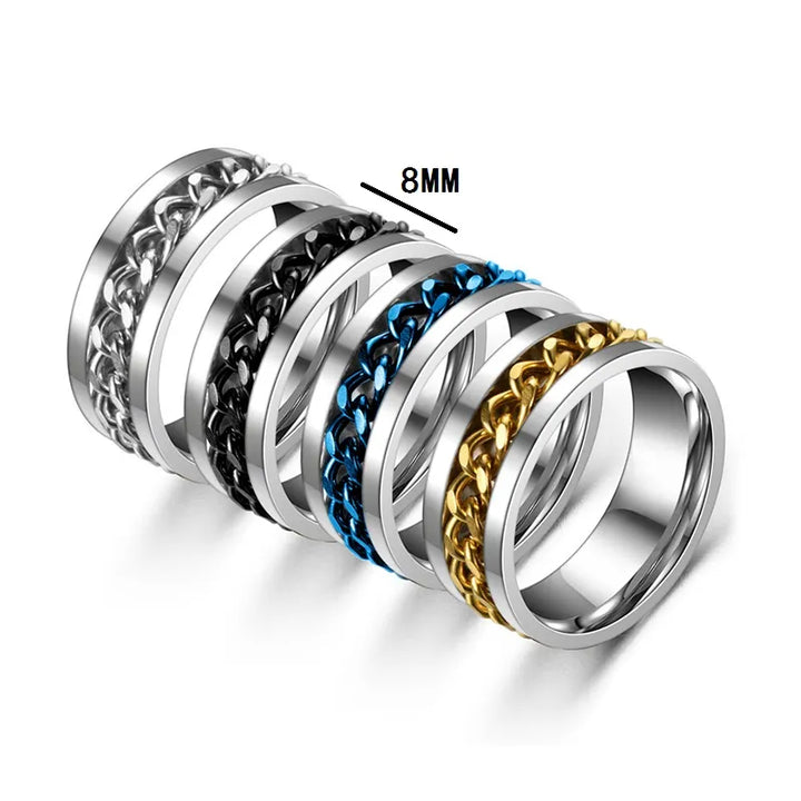 Titanium Steel Rotatable Chain Couple Ring Anxiety Multifunctional Jewelry Fashion 8mm Fidget Spinner Rings Power Sense Gifts