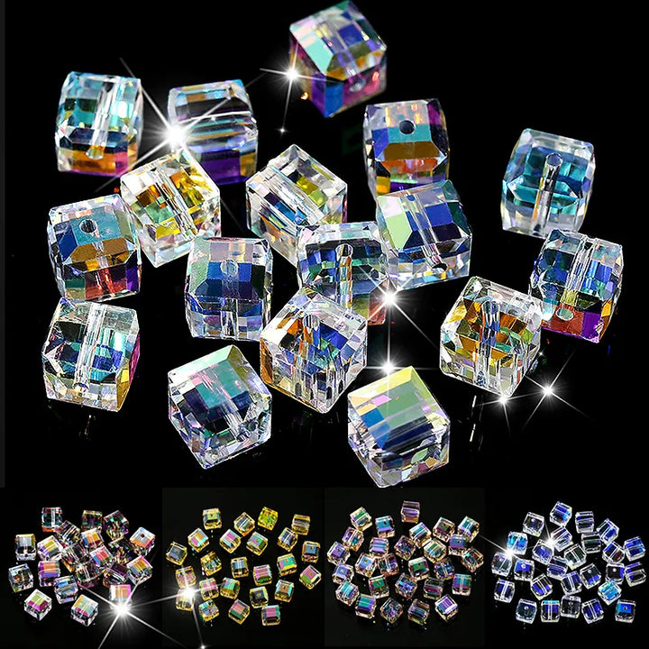 50/100PCS 4/6/8mm Crystal Beads AB Colorful Cube Austria Beads for Jewelry Making Glass Beads DIY Bracelet Earrings Necklace