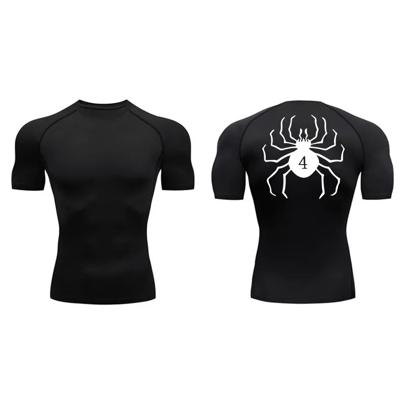 Spider Print Compression Shirts for Men Gym Workout Fitness Undershirts Short Sleeve Quick Dry Athletic T-Shirt Tops Sportswear