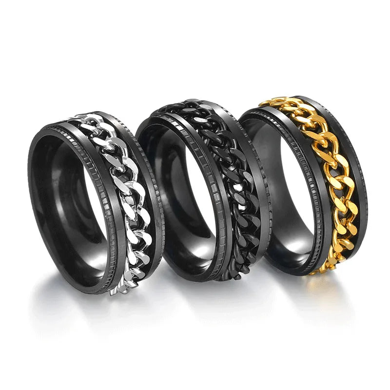 Titanium Steel Rotatable Chain Couple Ring Anxiety Multifunctional Jewelry Fashion 8mm Fidget Spinner Rings Power Sense Gifts