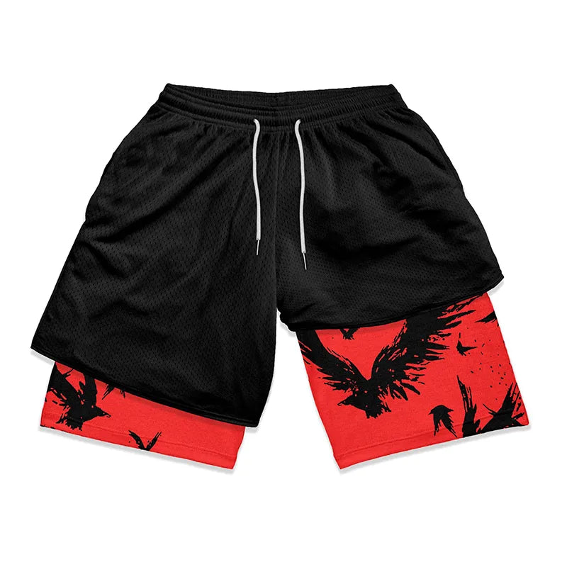 Anime Berserk 2 in 1 Gym Shorts for Men Active Athletic Compression Shorts 5 Inch Quick Dry Stretchy Training Fitness Workout