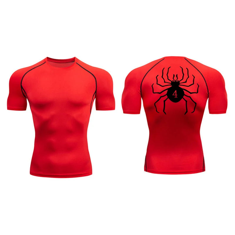 Spider Print Compression Shirts for Men Gym Workout Fitness Undershirts Short Sleeve Quick Dry Athletic T-Shirt Tops Sportswear