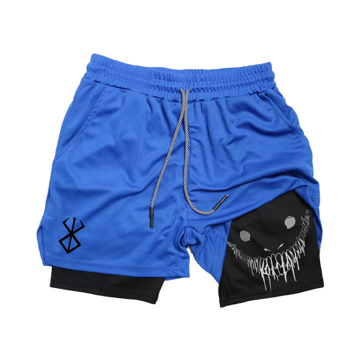 Anime Berserk Running Shorts Men Fitness Gym Training 2 in 1 Sports Shorts Quick Dry Workout Jogging Double Deck Summer