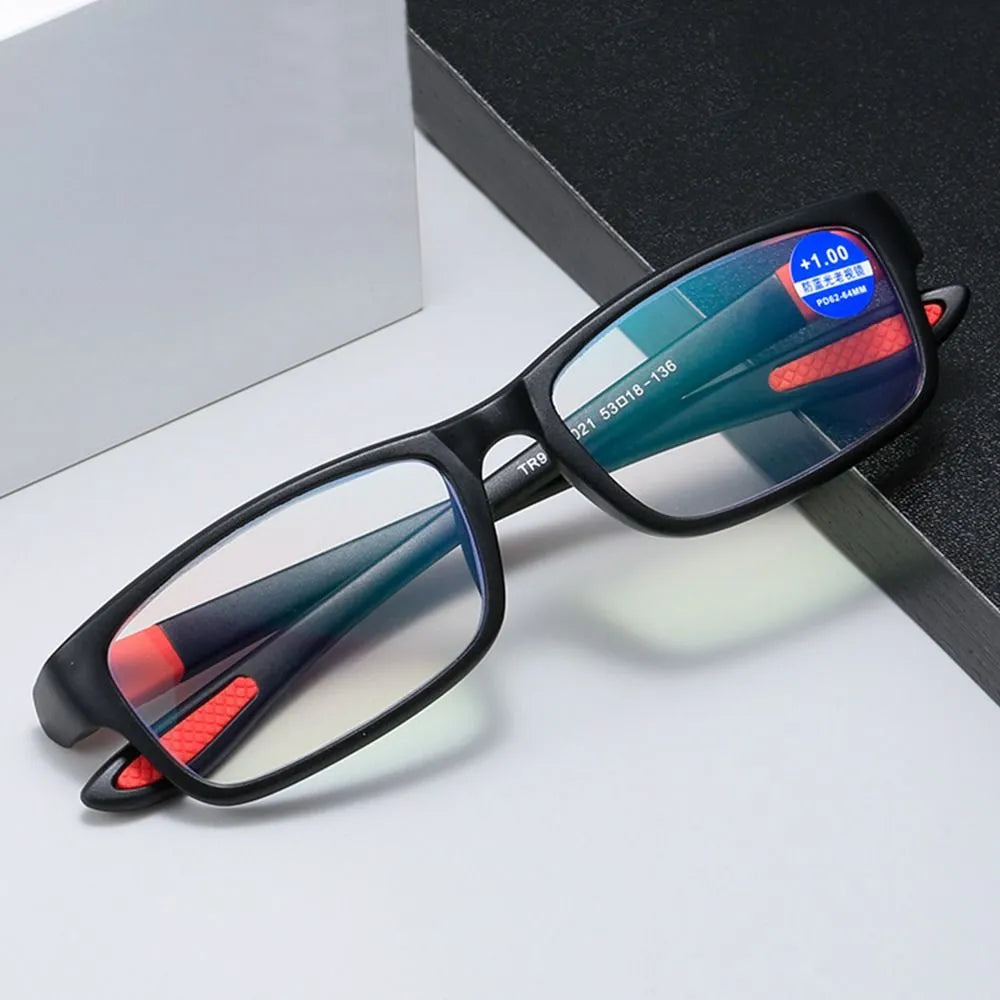 Reading Glasses Men Women Sports Anti-blue Light Reading Eyewear Black Red TR90 Frame Presbyopia Eyeglasses +100 to+400 glasses