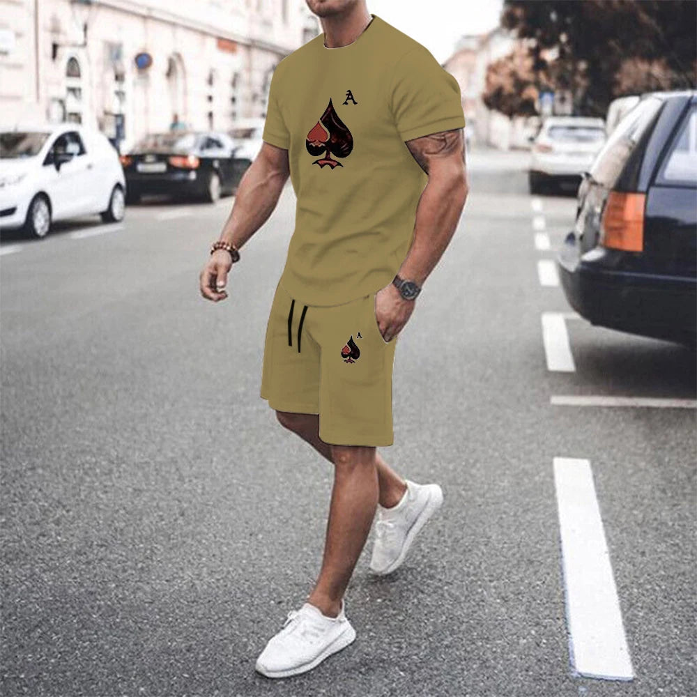 Y2K Men's Sets T Shirt And Shorts Fashion Digital Letter K Printing Tow-Piece Summer Daily Casual Clothes Street Wear For Men