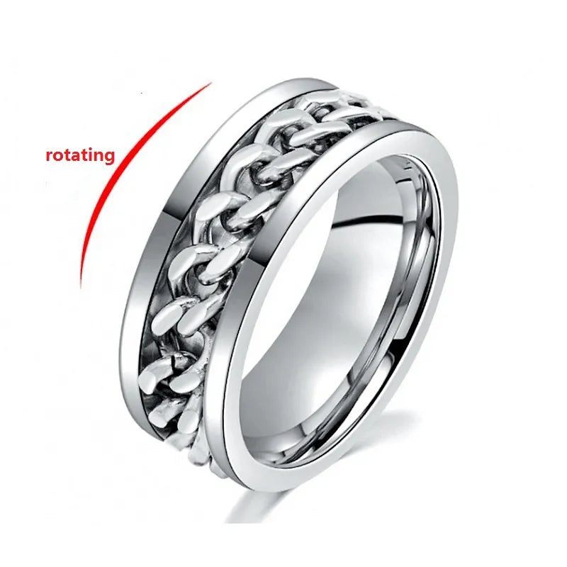 Titanium Steel Rotatable Chain Couple Ring Anxiety Multifunctional Jewelry Fashion 8mm Fidget Spinner Rings Power Sense Gifts