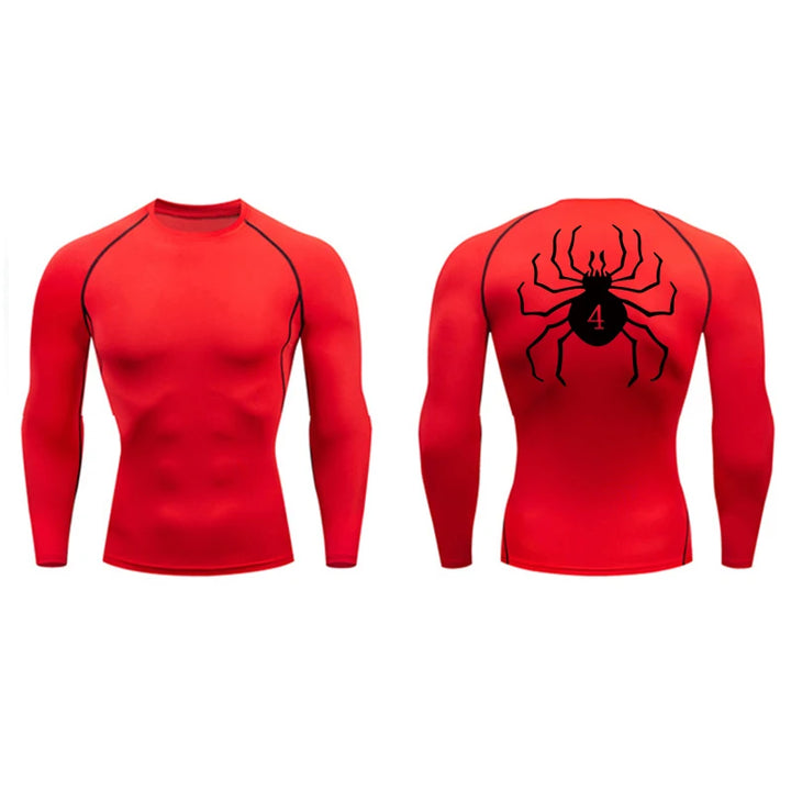 Spider Print Compression Shirts for Men Gym Workout Fitness Undershirts Short Sleeve Quick Dry Athletic T-Shirt Tops Sportswear