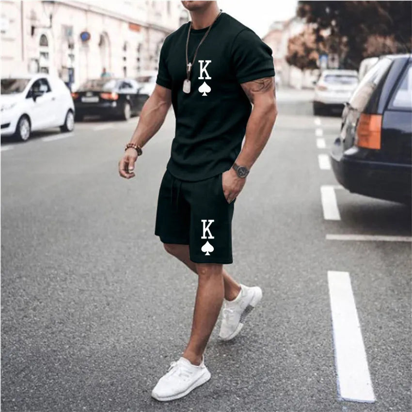 Y2K Men's Sets T Shirt And Shorts Fashion Digital Letter K Printing Tow-Piece Summer Daily Casual Clothes Street Wear For Men