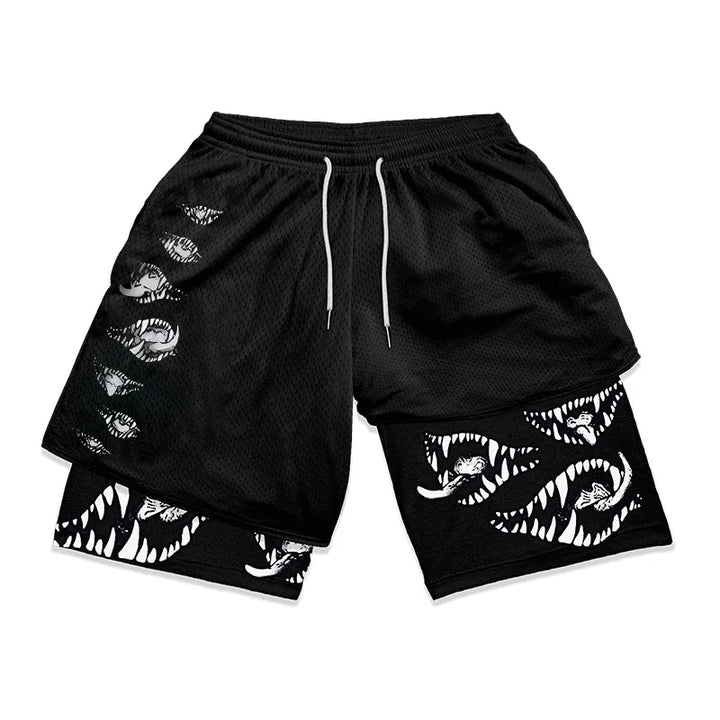 Anime Berserk 2 in 1 Gym Shorts for Men Active Athletic Compression Shorts 5 Inch Quick Dry Stretchy Training Fitness Workout