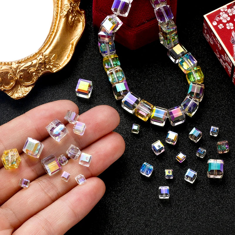 50/100PCS 4/6/8mm Crystal Beads AB Colorful Cube Austria Beads for Jewelry Making Glass Beads DIY Bracelet Earrings Necklace