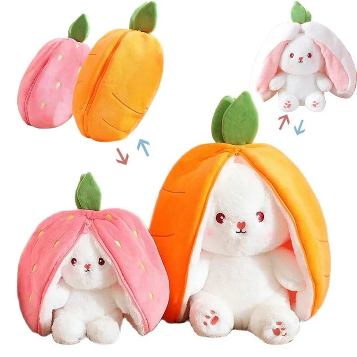 18cm Cosplay Strawberry Carrot Rabbit Plush Toy Stuffed Creative Bag into Fruit Transform Baby Cuddly Bunny Plushie Doll For Kid