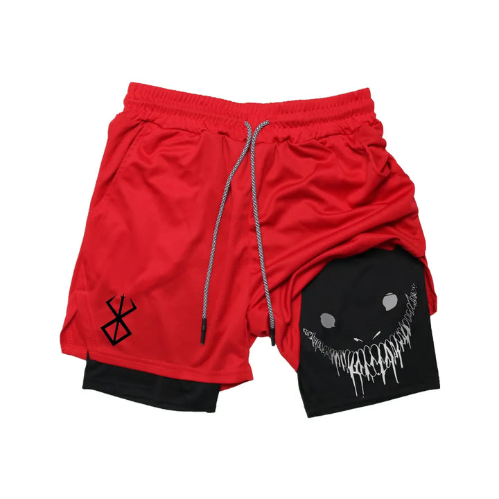 Anime Berserk Running Shorts Men Fitness Gym Training 2 in 1 Sports Shorts Quick Dry Workout Jogging Double Deck Summer