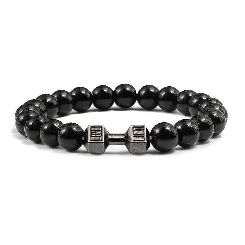 Gym Dumbbells Beads Bracelet Natural Stone Barbell Energy Weights Bracelets for Women Men Couple Pulsera Wristband Jewelry Gift - Too-Eazy