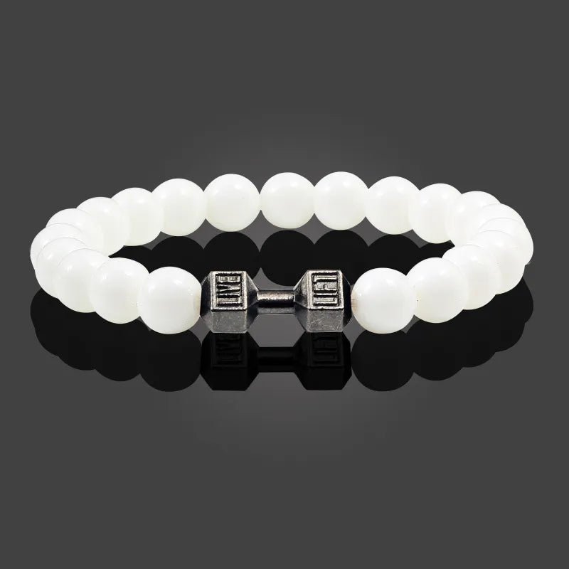 Gym Dumbbells Beads Bracelet Natural Stone Barbell Energy Weights Bracelets for Women Men Couple Pulsera Wristband Jewelry Gift - Too-Eazy