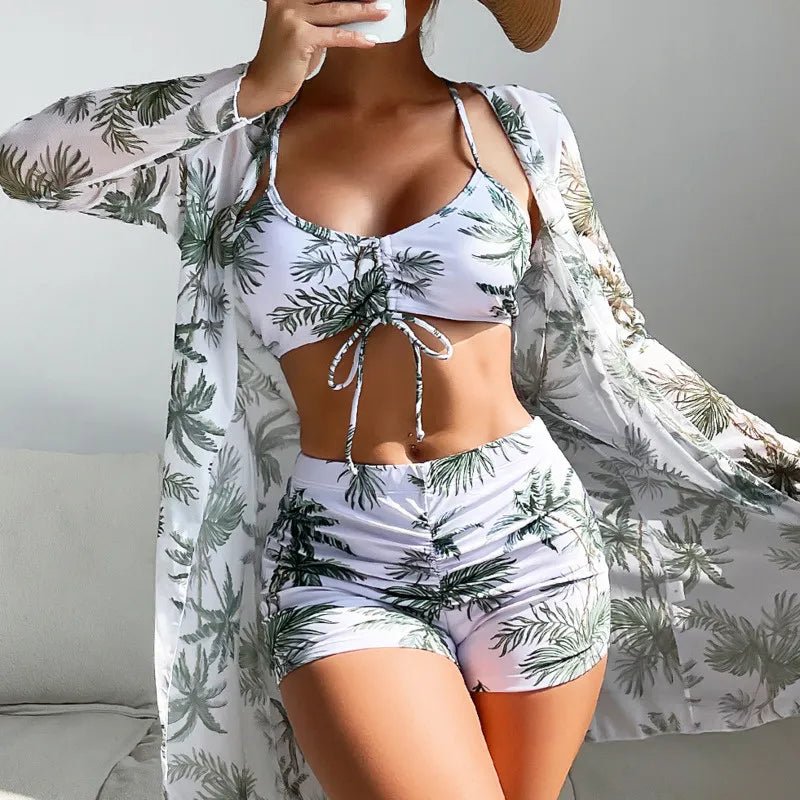 Summer Print Swimsuits Tankini Sets Female Swimwear Push Up For Beach Wear Three-Piece Bathing Suits Pool Women's Swimming Suit - Too-Eazy