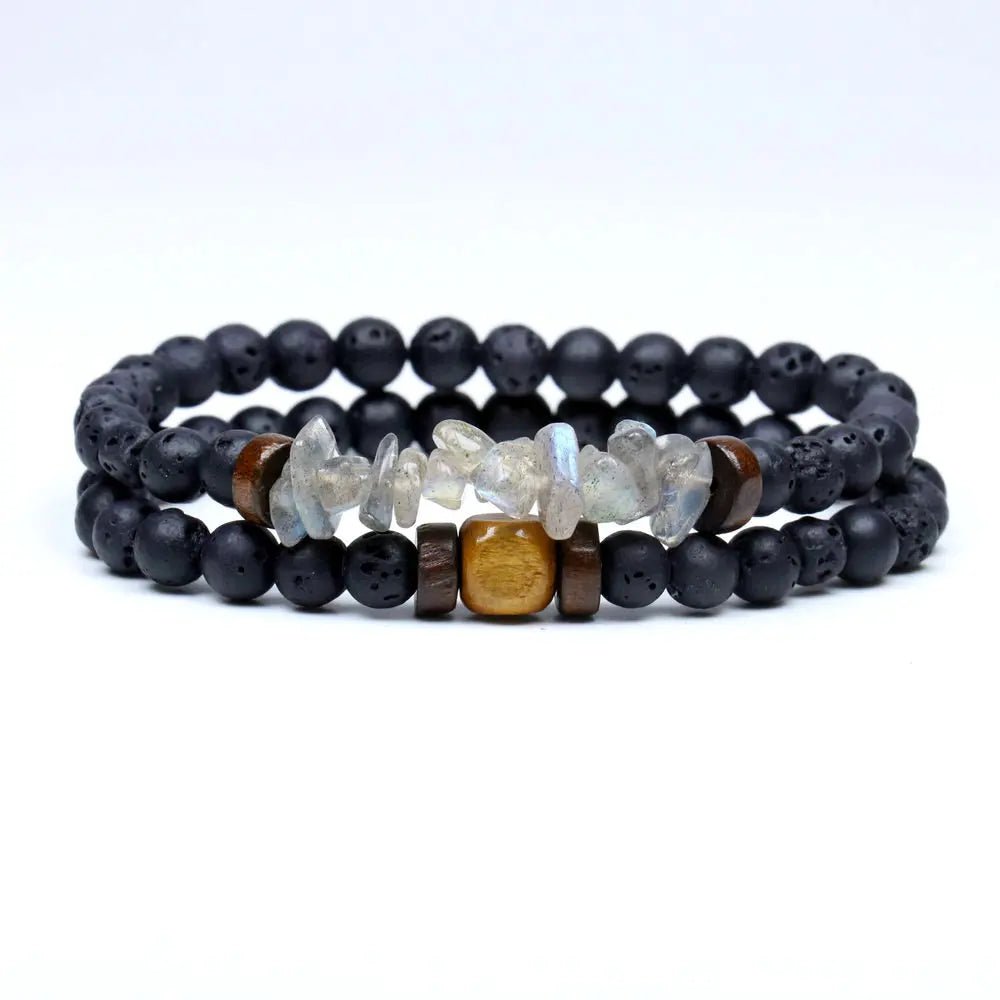 Trend Men's Bracelet Lava Stone Labradorite Moonstone Beads Bracelet Chakra Yoga Wood Bead Bracelet For Men Jewelry Bileklik - Too-Eazy