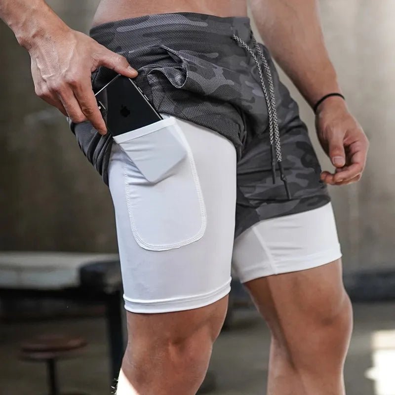 Running Shorts Men Sportswear 2 In 1 Compression Jogging Short Pants Double-deck Bottoms Gym Fitness Training Sport Shorts - Too-Eazy