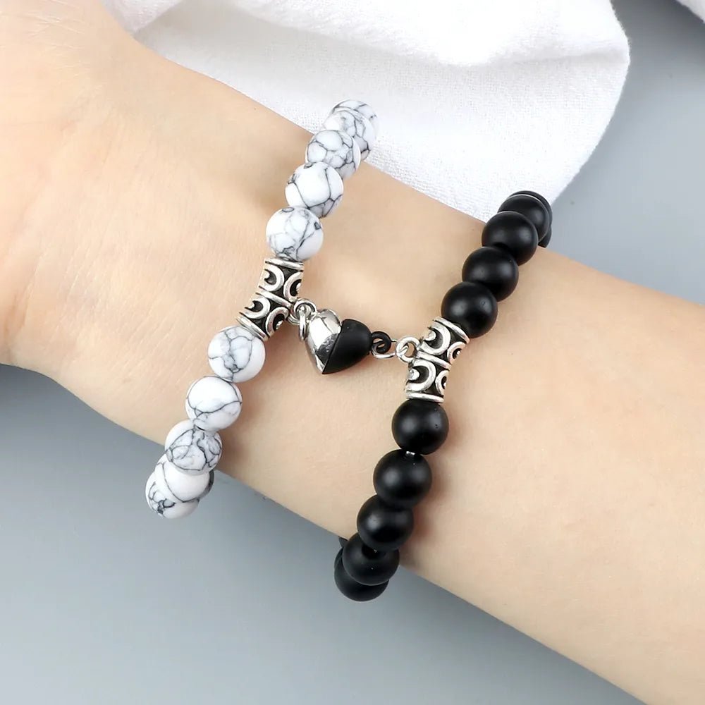 Hot Couple Yin Yang Bracelet Set Men 8mm Natural Stone Heart shape Magnet Love Braclet for Women Friendship Fashion Jewelry Gift - Too-Eazy