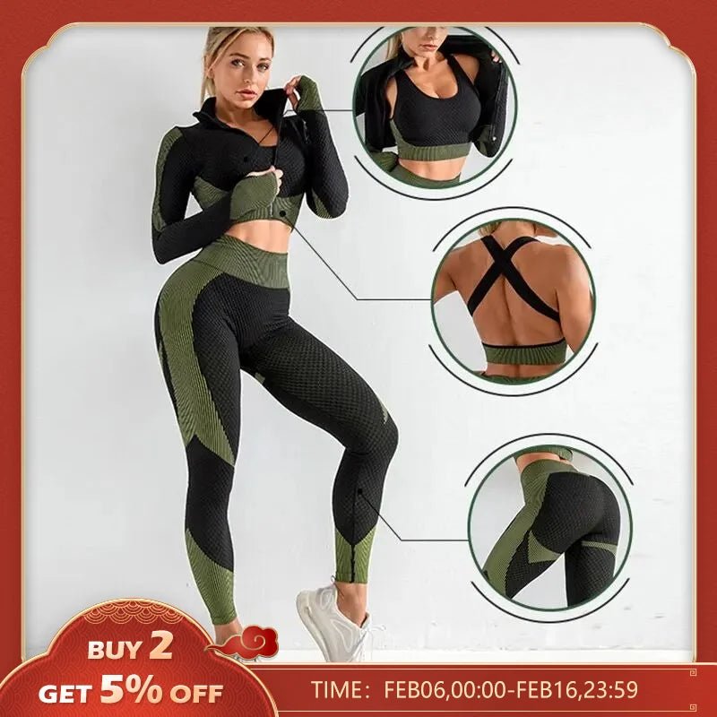 Women 2/3pcs Seamless Workout Outfits Sets Yoga Sportswear Tracksuit Leggings and Stretch Sports Bra Fitness - Too-Eazy