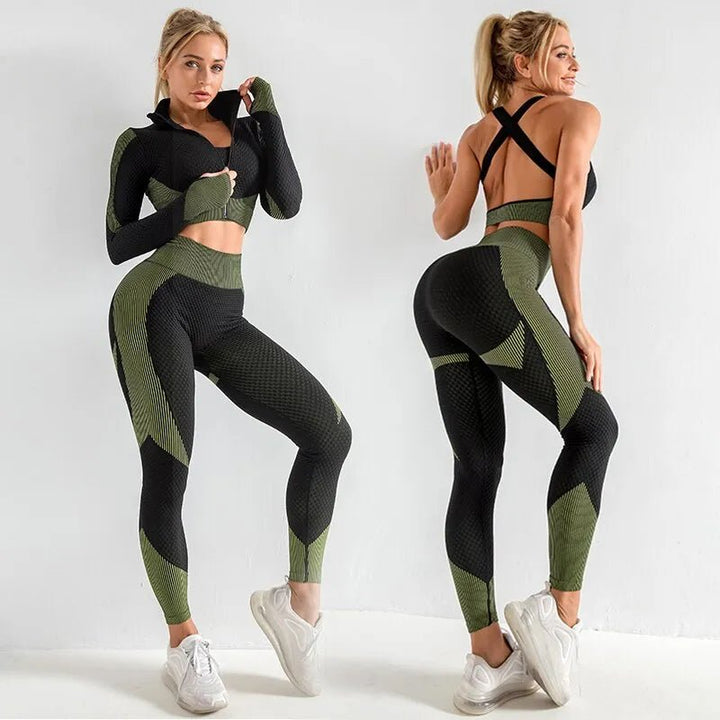 Women 2/3pcs Seamless Workout Outfits Sets Yoga Sportswear Tracksuit Leggings and Stretch Sports Bra Fitness - Too-Eazy