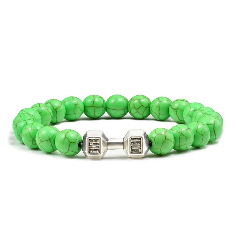 Gym Dumbbells Beads Bracelet Natural Stone Barbell Energy Weights Bracelets for Women Men Couple Pulsera Wristband Jewelry Gift - Too-Eazy