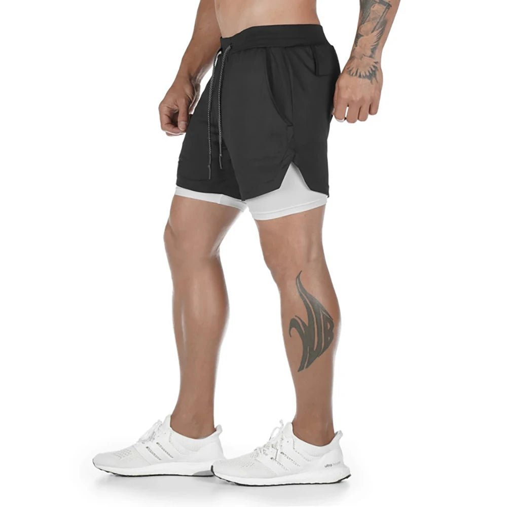 Running Shorts Men Sportswear 2 In 1 Compression Jogging Short Pants Double-deck Bottoms Gym Fitness Training Sport Shorts - Too-Eazy