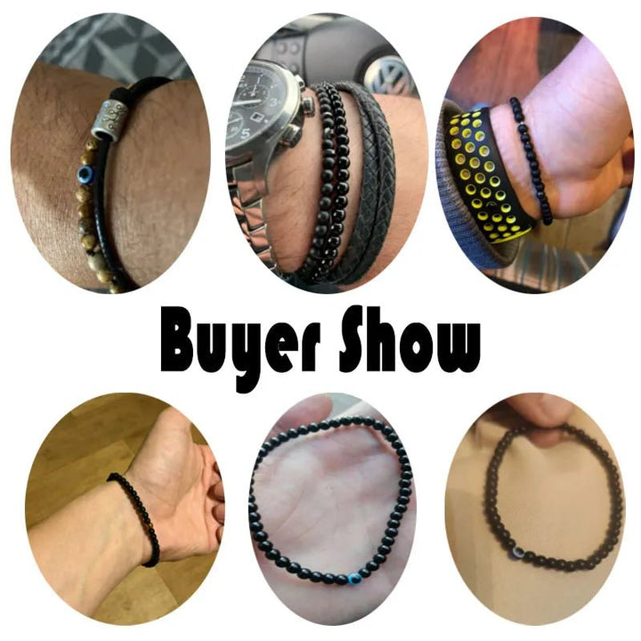 Fashion 4mm Bracelet Natural Stone Beads Evil Eye Braslet Obsidian Hematite Elastic Braclet For Men Hand Jewelry Pulseras Homme - Too-Eazy