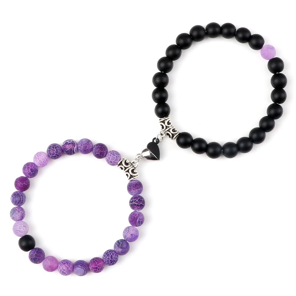 Hot Couple Yin Yang Bracelet Set Men 8mm Natural Stone Heart shape Magnet Love Braclet for Women Friendship Fashion Jewelry Gift - Too-Eazy