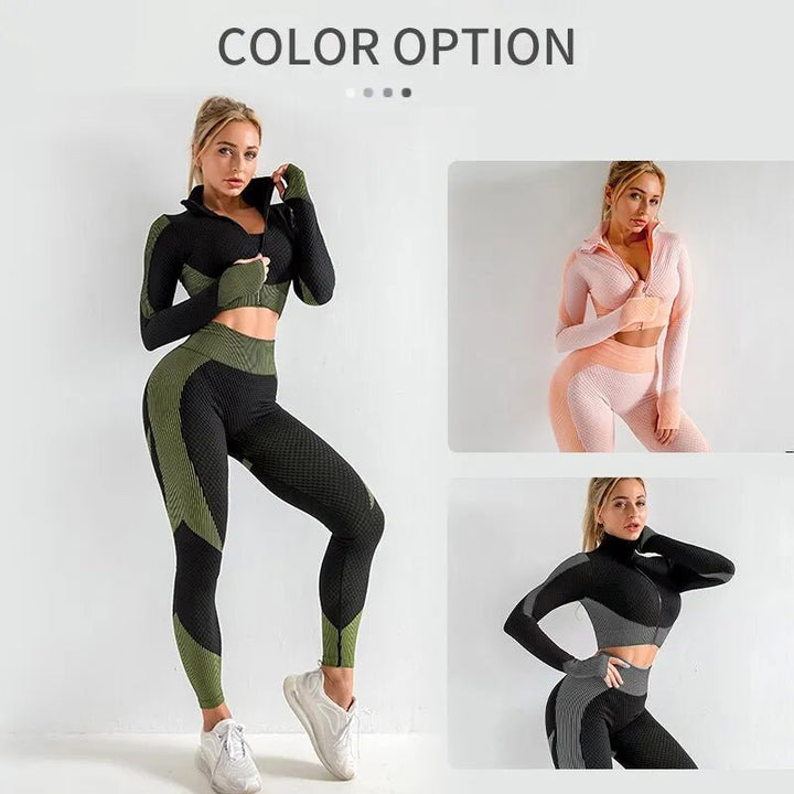 Women 2/3pcs Seamless Workout Outfits Sets Yoga Sportswear Tracksuit Leggings and Stretch Sports Bra Fitness - Too-Eazy