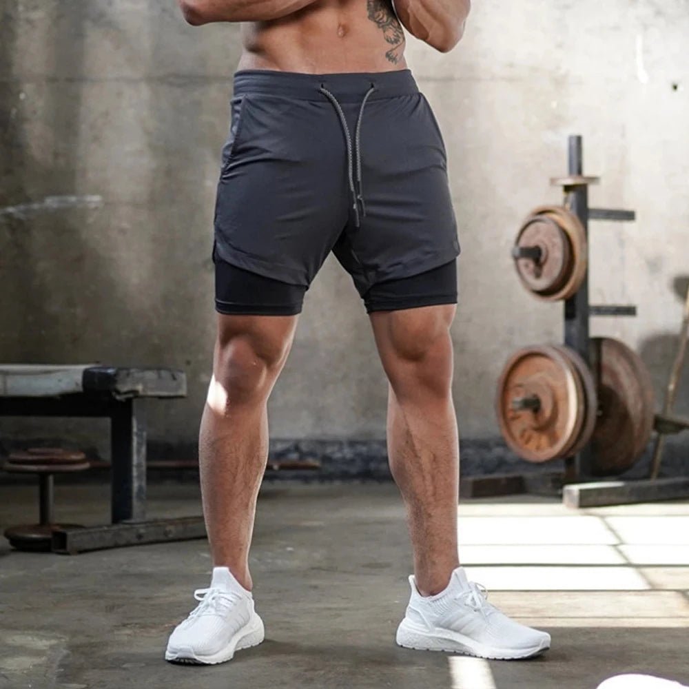 Running Shorts Men Sportswear 2 In 1 Compression Jogging Short Pants Double-deck Bottoms Gym Fitness Training Sport Shorts - Too-Eazy