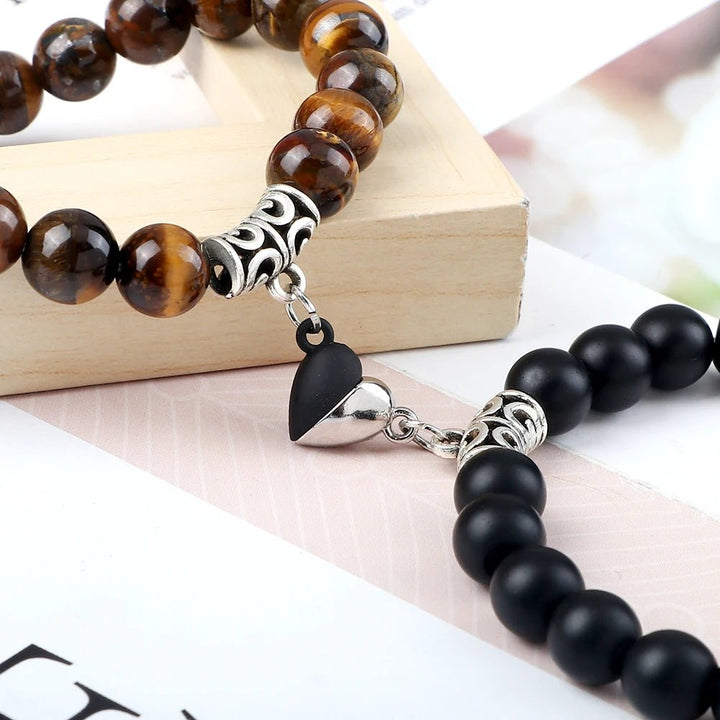 Hot Couple Yin Yang Bracelet Set Men 8mm Natural Stone Heart shape Magnet Love Braclet for Women Friendship Fashion Jewelry Gift - Too-Eazy