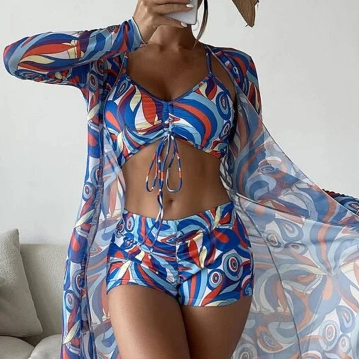 Summer Print Swimsuits Tankini Sets Female Swimwear Push Up For Beach Wear Three-Piece Bathing Suits Pool Women's Swimming Suit - Too-Eazy