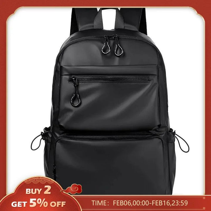 A 14 Inch Men's Backpack Large Capacity Travel Leisure Solid Color Pu Computer Backpack Fashion Men And Women Students Schoolbag - Too-Eazy