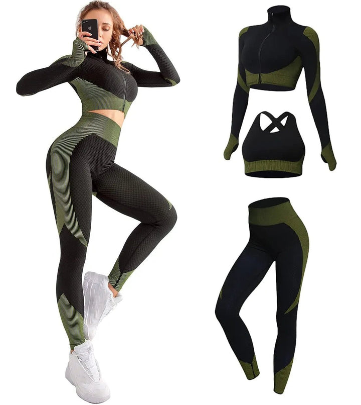 Women 2/3pcs Seamless Workout Outfits Sets Yoga Sportswear Tracksuit Leggings and Stretch Sports Bra Fitness - Too-Eazy