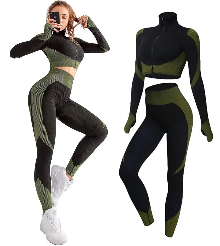 Women 2/3pcs Seamless Workout Outfits Sets Yoga Sportswear Tracksuit Leggings and Stretch Sports Bra Fitness - Too-Eazy