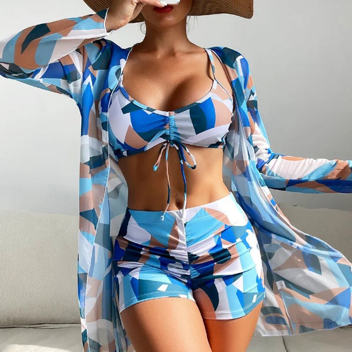 Summer Print Swimsuits Tankini Sets Female Swimwear Push Up For Beach Wear Three-Piece Bathing Suits Pool Women's Swimming Suit - Too-Eazy