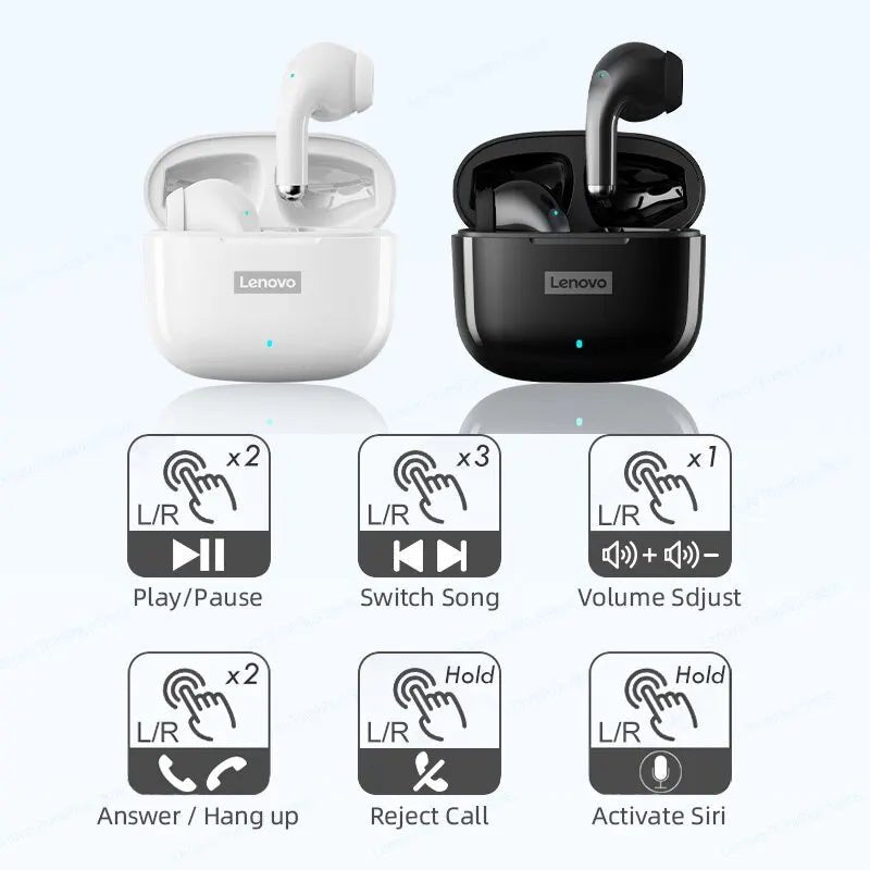 Lenovo LP40 Pro Earphones Bluetooth 5.0 Wireless Sports Headphone Waterproof Earbuds with Mic Touch Control TWS Headset - Too-Eazy