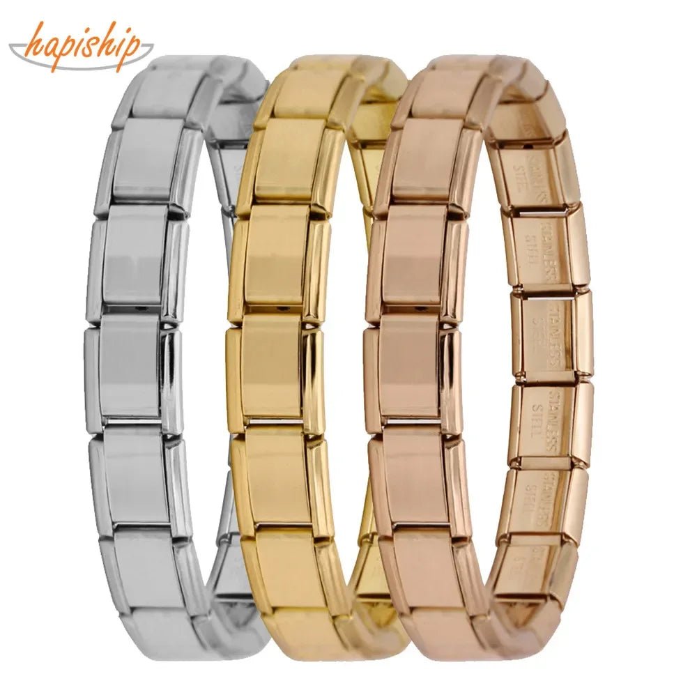 Hapiship New Women's Jewelry 9mm Width Itanlian Elastic Charm Bracelet Fashion Stainless Steel Bangle ST- - Too-Eazy