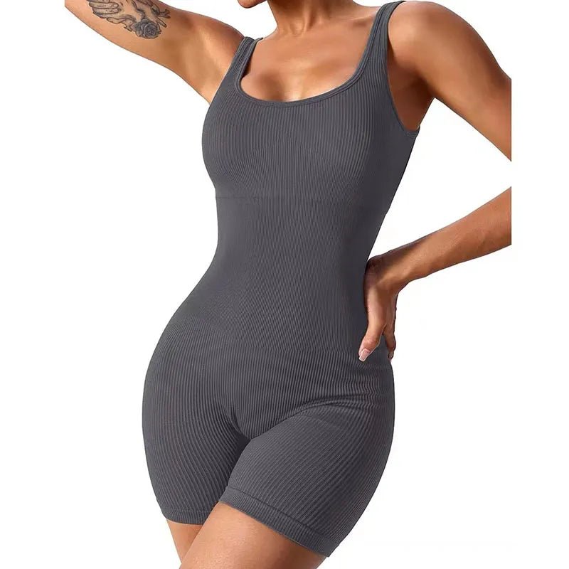 Women's Yoga Rompers One Piece Tummy Control Seamless Ribbed Jumpsuit Padded Sports Bra Romper Fashion Fitness Sportwear - Too-Eazy