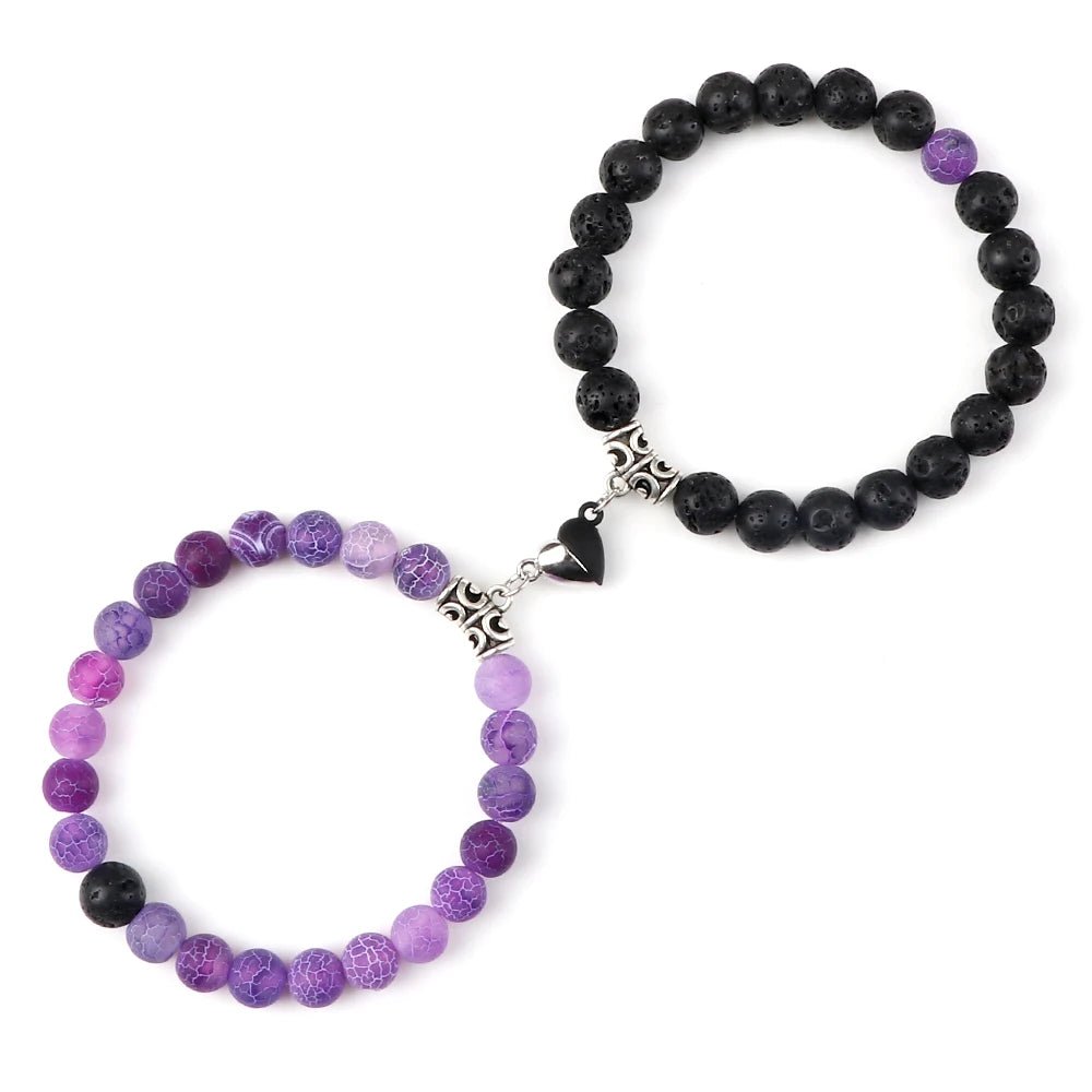 Hot Couple Yin Yang Bracelet Set Men 8mm Natural Stone Heart shape Magnet Love Braclet for Women Friendship Fashion Jewelry Gift - Too-Eazy