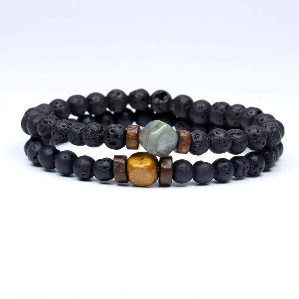 Trend Men's Bracelet Lava Stone Labradorite Moonstone Beads Bracelet Chakra Yoga Wood Bead Bracelet For Men Jewelry Bileklik - Too-Eazy