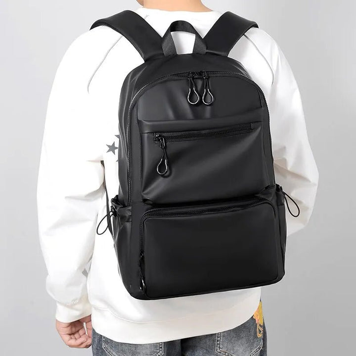 A 14 Inch Men's Backpack Large Capacity Travel Leisure Solid Color Pu Computer Backpack Fashion Men And Women Students Schoolbag - Too-Eazy