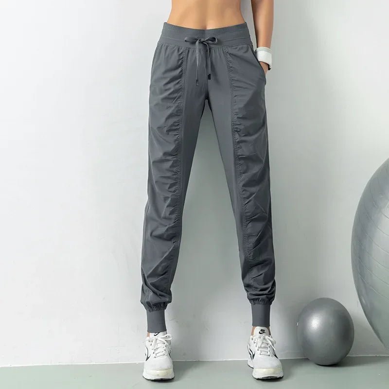 Fabric Drawstring Running Sport Joggers Women Quick Dry Athletic Gym Fitness Sweatpants with Two Side Pockets Exercise Pants - Too-Eazy